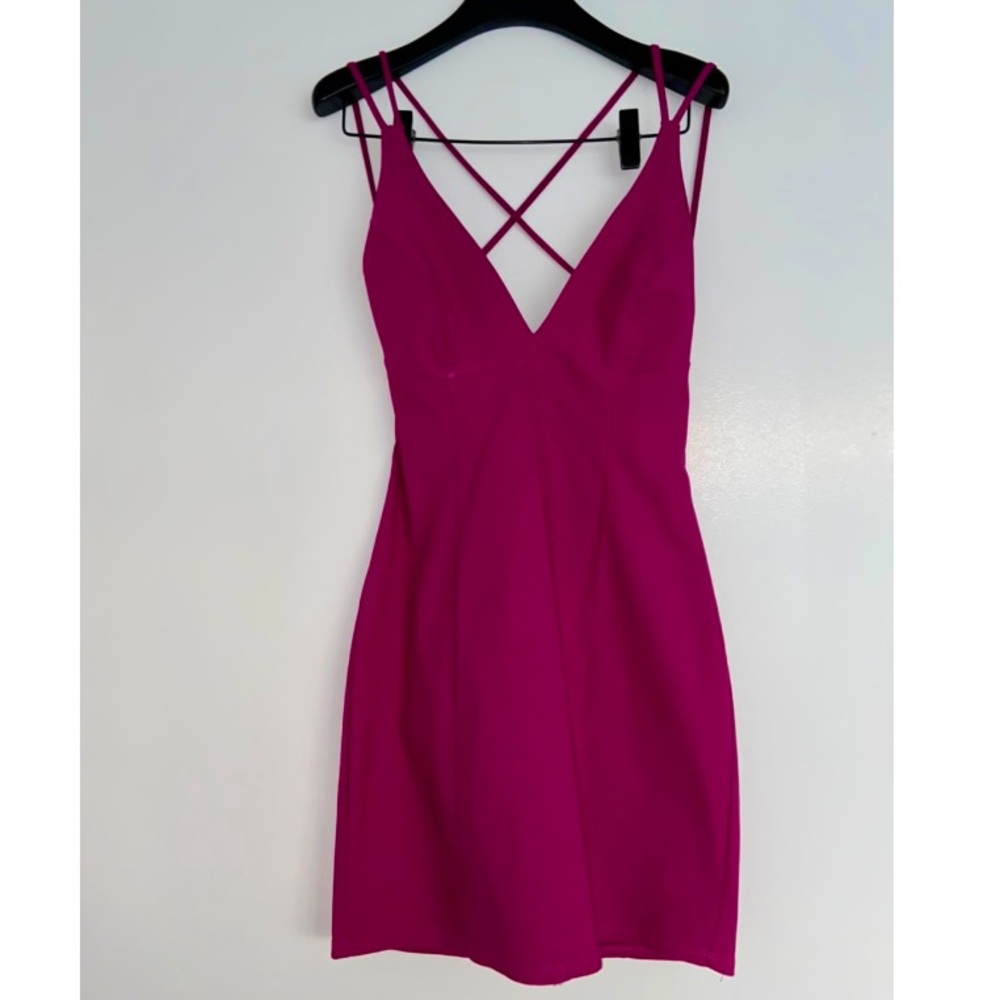 Nasty Gal Strapy Fuchsia Stretch Dress Criss Cross Back S
